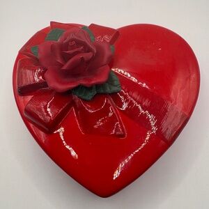 Red Rose & Heart Shaped Ceramic Trinket Box by Telaflora